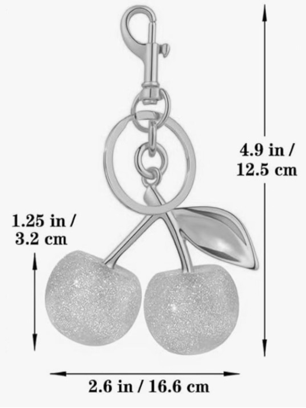 Silver Cherry Keychain with Black Glitter Cherries - Picture 2 of 2